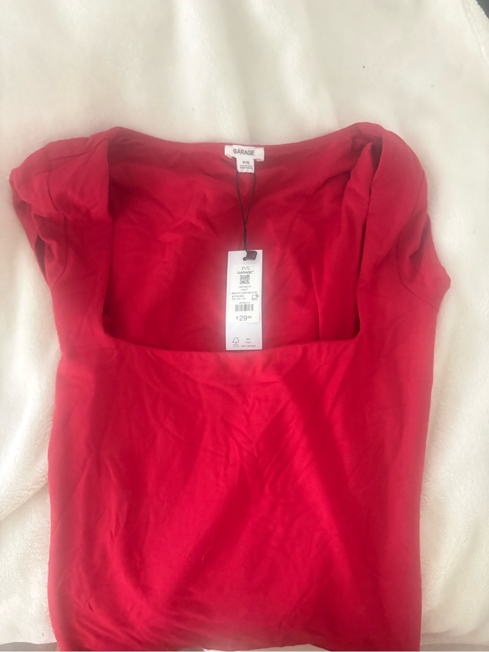 Garage Red Square-Neck Short Sleeve Top